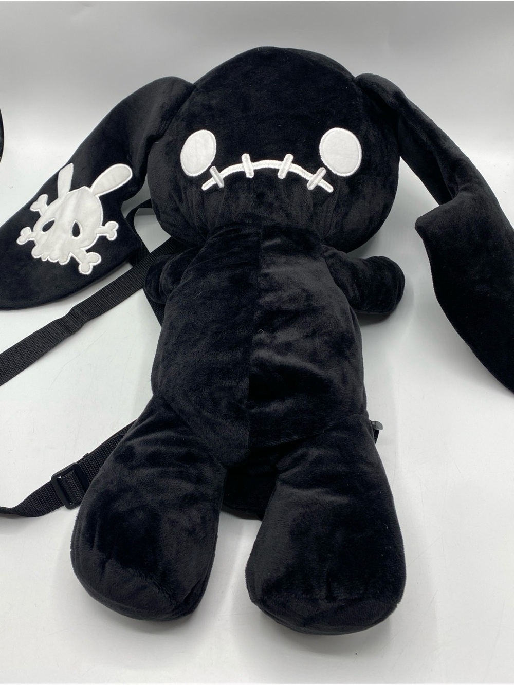 SOLD Bunny Stuffed Backpack Black White Glow in the Dark Kawaii Skull 20” - Picture 1 of 6